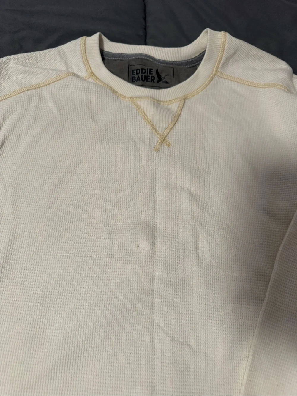 Eddie Bauer Cream Waffle-Knit Crewneck Thermal